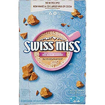 Swiss Miss No Sugar Added Hot Cocoa Mix, Milk Chocolate, 60 Count Envelopes, 0.73 oz each Packets, New Recipe Makes a Larger 8oz Mug of Cocoa