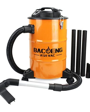 BACOENG 5.3-Gallon Ash Vacuum with Double Stage Filtration System, 10 Amp Ash Vacuum for Pellet Stoves with 1200W Powerful Suction, 5FT Metal Hose and 360° Rotating Wheel
