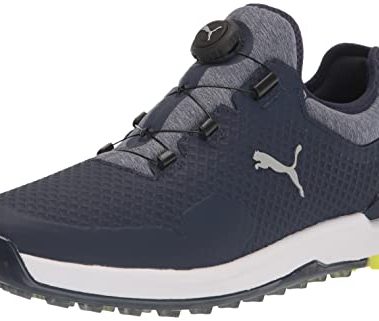 PUMA Men's Proadapt Alphacat Disc Golf Shoe, Peacoat Silver-Safety Yellow, 9