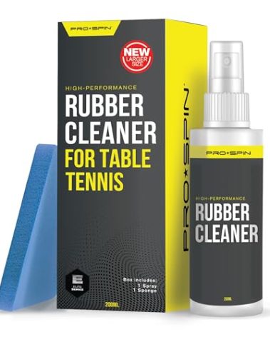 PRO SPIN Table Tennis Rubber Cleaning Kit - Ping Pong Paddle Cleaner | 200ml Rubber Cleaner & Sponge Included | Eliminate Dirt & Dust | Optimal Spin & Control | Preserve Rubber & Restore Tackiness