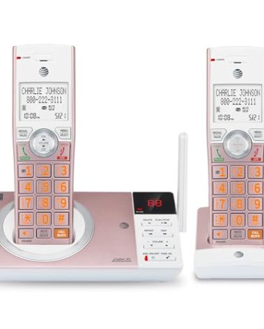AT&T CL82257 DECT 6.0 2-Handset Cordless Phone for Home with Answering Machine, Call Blocking, Caller ID Announcer, Intercom and Long Range, Rose Gold