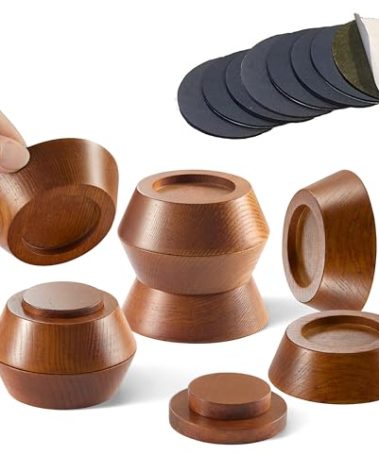 Bed Risers, Furniture Risers (Set of 8-Height 1") Can be Adjusted to 2'' 3''or 4'', Lifts Furniture Risers, Solid Natural Wood Risers, Non-Slip Recessed Hole (Light Brown Color)