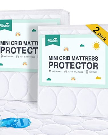 Mini Crib Mattress Protector Sheets Waterproof 2 Pack, Quilted Pack and Play Mattress Pad Cover Fits for Mini Crib/Playen/Pack and Play Mattress, White, 38"x24"