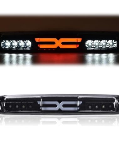 CHEDA LED BAR Third Brake Light Compatible with 1999 2000 2001 2002 2003 2004 2005 2006 2007 Silverado Sierra (Smoky Lens Black Bottoms, X style) Tail Light Cargo Lamp Chrome