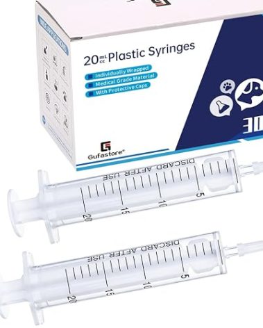 Gufastore 30pcs 20ml/cc Plastic Syringes with Caps Without Rubber Stopper in for Industry Lab Pet Feeding