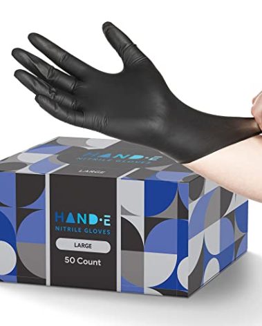 Hand-E Touch Black Nitrile Black Disposable Gloves Large, 200 Count - BBQ, Tattoo, Hair Dye, Cooking, Mechanic Gloves - Powder and Latex Free