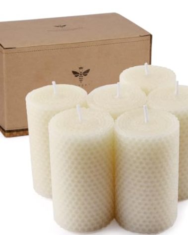 White Beeswax Pillar Candles Set of 6-2×3.3 in Handmade Pure Beeswax Rolled Candles for Gift & Home Decor