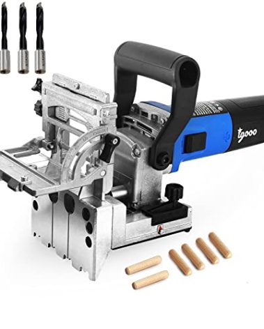 igooo Dual-Spindle Doweling Jointer DJ710, 710W 120V 60Hz, Wood Plate Dowel Joiner, 2X8mm and 2X6mm Drilling Bits, 80 Dowels