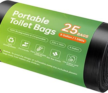 Portable Toilet Replacement Bags, 25 Count 8 Gallon 1.5 Mil Super Thickened Compostable Trash Bags, 30 Liter Camping Toilet Bags for Travel Outdoors, Boating, Emergency Toilet Bag for Car