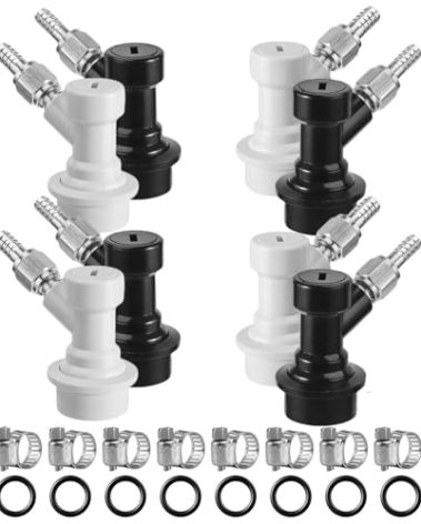 4 Pairs Corny Keg Ball Lock Quick Disconnect Set, Home Brewing Cornelius Keg Parts Ball Lock Keg Fittings with Stainless 5/16'' Gas 1/4'' Beer Barb Swivel Nuts Hose Clamp for Keg Post Coupler