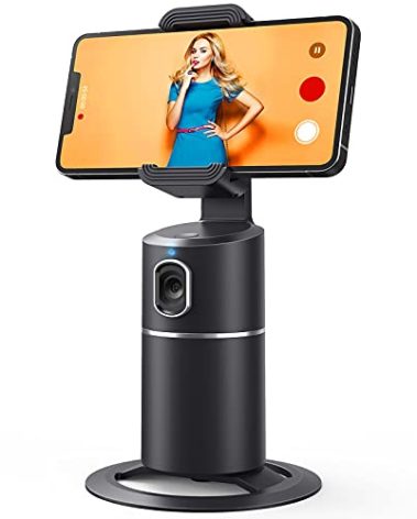 Auto Face Tracking Phone Holder, No App Required, 360° Rotation Face Body Phone Tracking Tripod Smart Shooting Camera Mount for Live Vlog Streaming Video, Rechargeable Battery-Black