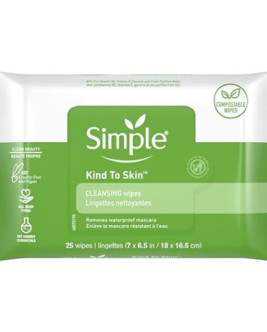 Simple Sensitive Skin Makeup Removing Cleansing Wipes No Harsh Chemicals, 25 Count (Pack of 3)