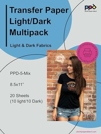 PPD 20 Sheets 8.5x11 - Inkjet Iron-on Heat Transfer Paper for Mixed Light & Dark Fabric and T-Shirts - Premium - PPD-5-MIX-20