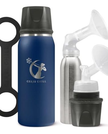 CERES CHILL OG Breastmilk Chiller, Reusable Storage Container, Up to 34 oz. - Bottle Cooler Keeps Milk at Safe Temperatures for Up to 20 Hours, Connects w/Most Pumps (Navy Blue)