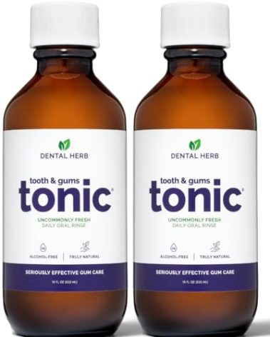 Tooth & Gums Tonic Herbal Oral Rinse with Essential Oils | Alcohol-Free, Fluoride-Free Mouthwash | Plant-Based Oral Care | Soothe Gums & Freshen Breath Naturally | by Dental Herb Company | (2) 18 oz.