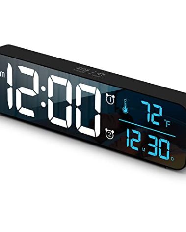 Hournor Digital Alarm Clock, Large LED Digital Clock for Bedrooms with 10 Color Changing Night Light, Adjustable Brightness, USB Charging Port, Bedside Desk Clock (Black Case+Blue Digit)