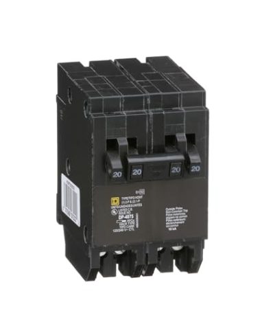 Square D by Schneider Electric HOMT2020220CP Homeline Tandem Circuit Breaker, 2 x 1 Pole at 20A, 1 x 2 Pole at 20A, 120/240V, 10 kA AIR, Plug-in Mount