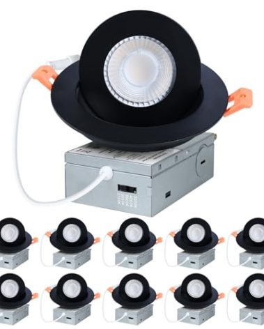 ZYC Black LED Recessed Light: 4 inch Gimbal LED Recessed Lighting Swivel Downlight 9W 800LM 360° Rotation,Directional Adjustable Eyeball Soffit Light,Swivel Ceiling Spotlight,Pack of 10 Black.