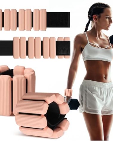 MESUADESI Wrist Weights Set of 2, Wearable Wrist Ankle Weights for Women & Men, Silicone Weighted Bangles Adjustable Arm and Leg Weights for Walking Yoga Pilates Running Dance Gym 2lb（Meat Pink）