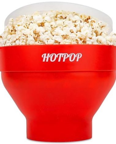 The Orginal HotPop Silicone Popcorn Maker - Microwave Popcorn Popper with Handles - Collapsible Bowl, Heat-Resistant, Easy to Clean, Ideal for Family Movie Nights, 15-Cup Capacity - Red