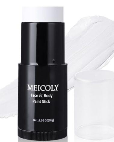 MEICOLY Clown White Face Body Paint Stick(1.06 Oz),Foundation Cream Makeup,Face Paint for Halloween Joker Zombie Vampire Skeleton Skull Special Effects Mime Makeup,White Eye Black Stick for Sports