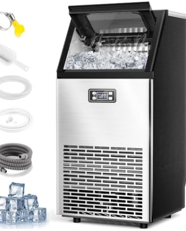 Joy Pebble V2.0 Commercial Ice Maker,100 lbs,2-Way Add Water,Under Counter Ice Maker Self Cleaning,Ice Machine with 24 Hour Timer,33 lbs Basket,Stainless Steel Ice Makers for School,Home,Bar,RV