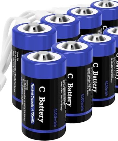 wowpower Rechargeable Lithium C Cell Batteries with 4 in 1 USB-C Charge Cable, 8 Pack 1.5V 4100mWh C Cell Li-ion Batteries, LR14 C Size Battery Replacement for Flashlight