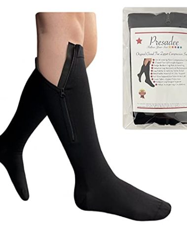 Presadee Original Closed Toe 20-30 mmHg Zipper Compression Calf Leg Socks (5X-Large (1 Pair), Black)
