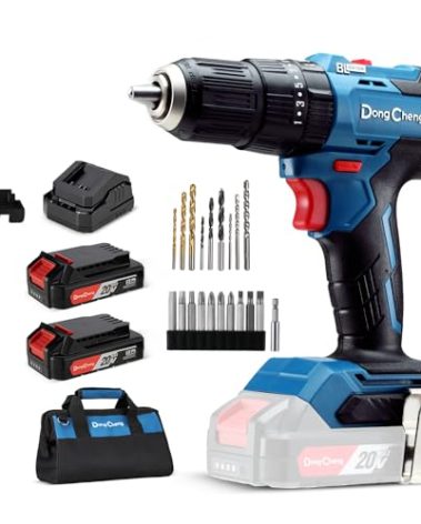 Dong Cheng 20V Brushless Heavy-duty Impact Drill, 443 in-lbs, 27000 IPM, 1/2" Keyless Metal Chuck, 20+1+1 Clutch, Cordless Hammer Drill with 2 Battery Kit for Drilling Brick Wall, Metal, Wood