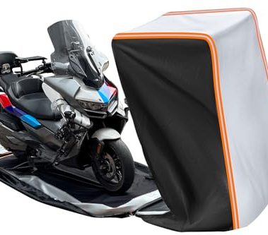 FJWDSC Full Enclosed Motorcycle Cover Waterproof Outdoor/Indoor Storage Waterproof Motorcycle Cover Heavy Duty with Reflective Strips Fits Scooter/Touring Motorcycles Length up to 108"(Black+Sliver)