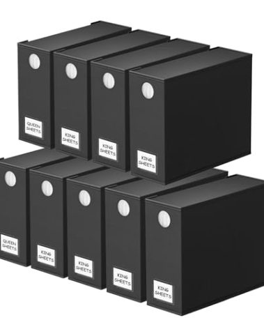 SpaceAid 9 Pack Bed Sheet Organizers and Storage, Foldable Sheet Organizer with Window for Linen Closet, Set Folder Keeper for Queen & King Size Bedding Storage (Black)