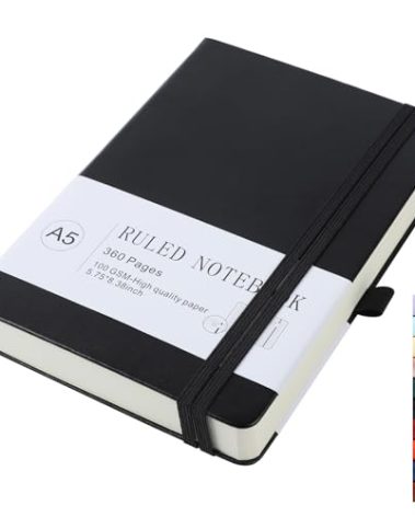 pftvalue Journal Notebook Journal for Men/Women Journals for Writing A5 180Sheets 360Pages College Ruled Notebook 100gsm Lined Paper Leather Hardcover Journal 5.9'' X 8.4'' (Black)