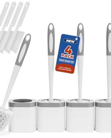 Toilet Brush, 4 Pack Toilet Brush and Holder Set Bathroom Accessories, Toilet Bowl Brush and Holder with 4 Crevice Brush for Bathroom, Toilet Scrubber Brush, White