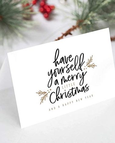 Bliss Collections Merry Little Christmas Greeting Cards with Envelopes, 4x6 Folded/Tented holiday design in gold and black (25 Pack)