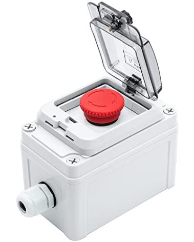 OELFFOW IP67 Button Switch Outdoor Waterproof Box Red Button Emergency Stop with Protective Cover Anti-misoperation Switch(AC/DC 6A-110V/3A-240V/2.5A-380V)