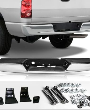 JSBOYAT Rust Resistance Rear Bumper Assembly Fits for 2002-2008 Dodge Ram 1500/2003-2009 Ram 2500 3500 Pickup Heavy Duty Chrome Back Bumpers W/Top Pads License Plate Lamp CH1103111
