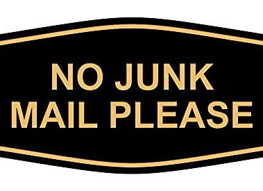 Signs ByLITA Fancy No Junk Mail Please Sign (Black Gold) - Medium