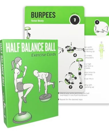 ELAORY Half Balance Ball Workout Cards, 62 Exercises Cards Deck Large Size 5" x 3.5" Fitness Cards for Women & Men, Beginner Fitness Guide to Training Exercises at Home or Gym