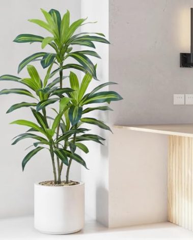 ZEEOZE Dracaena Plant Artificial Tree 4Ft Tall Fake Tropical Floor Plants Potted (Real Touch) Artificial Silk Tree Leaf Faux Trees Black Tall Planter for Home Office Living Room Indoor Outdoor Decor
