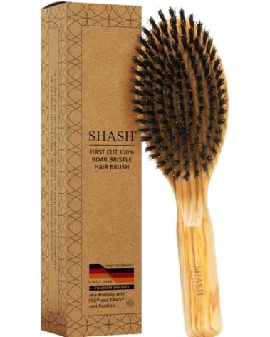 SHASH Everyday 100% Boar Bristle Hair Brush - Made in Germany | Suitable For Thin To Normal Hair, Firm, and Naturally Conditioning | Enhance Texture, Exfoliate, and Stimulate the Scalp