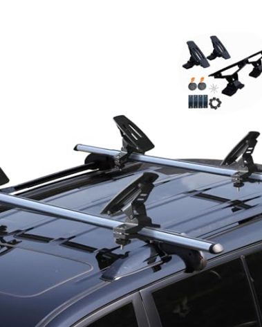 Onefeng Sports 135LB Kayak Saddle, Aluminum Rustless Kayak Roof Rack with 1.5" Width Tie Down Straps for Carrier Canoe Boat Paddle Board Surfboard, to Mount on Car SUV Truck Crossbar