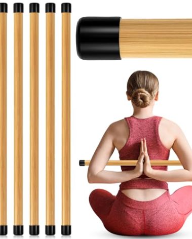 Hiboom 6 Pcs 26 inch Yoga Stick Natural Bamboo Exercise Stick with Non-Slip Rubber Ends Stretching Tool Posture Corrector Stretch Tool for Flexibility, Workout, Balance Fitness