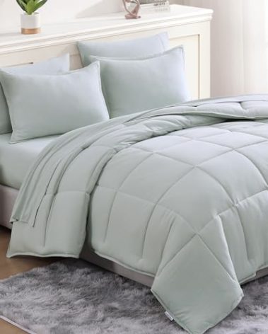 Casa Platino California King Comforter Set Pre-Washed – Brushed Soft Microfiber California King Bedding Set with Comforter, Flat Sheet, Fitted Sheet, 2 Pillowcases & 2 Shams - Mineral