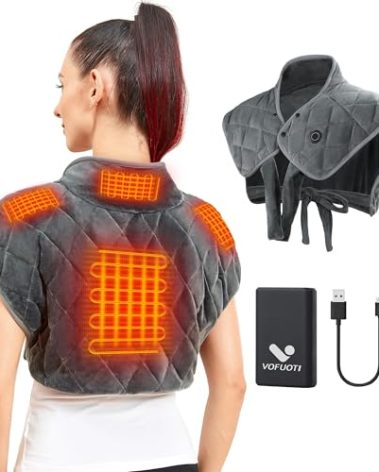 Vofuoti Portable Heating Pad for Neck and Shoulders, Cordless Heating Pad with Battery and 3 Heat Settings, Weighted Electric Heated Neck Shoulder Wrap, 16'' x 22'', 2.2lbs