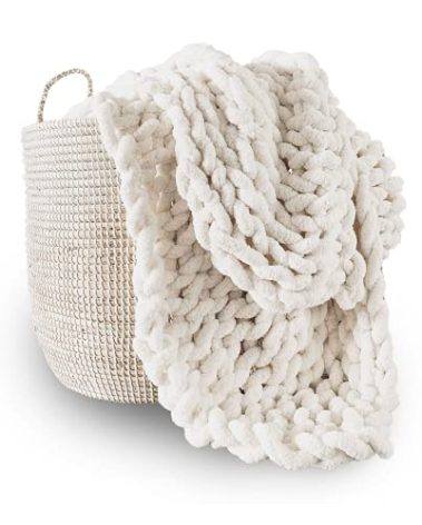 Adyrescia Chunky Knit Blanket Throw | 100% Hand Knit with Jumbo Chenille Yarn (60"x80", Cream White)