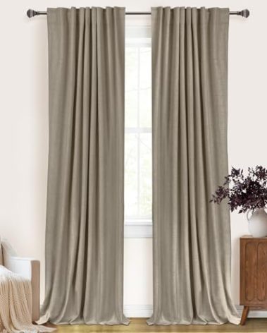 100% Blackout Shield Linen Blackout Curtains for Bedroom 84 Inches Long, Back Tab/Rod Pocket Living Room Drapes, Thermal Insulated Blackout Curtains 2 Panels Set, 50" W x 84" L, Faux Linen