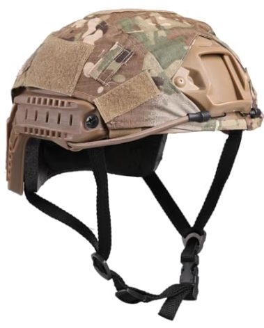 Tactical Helmet with Helmet Cover, Airsoft Helmet with Front NVG Mount and Side Rail, PJ Type Tactical Paintball Airsoft Fast Helmet for Cosplay Outdoor Activities (CP, Large)
