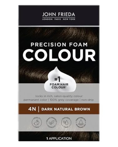 John Frieda Precision Foam Colour, Dark Natural Brown 4N, Full-coverage Hair Color Kit, Anti-Fade Gray Coverage, Deep Color Saturation Hair Dye, 1 Application