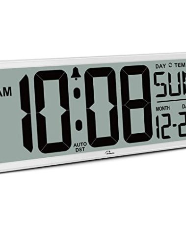 WallarGe 14.5'' Large Digital Wall Clock Battery Operated with Jumbo Numbers, Temperature and Date - Easy to Read and Set, Auto DST