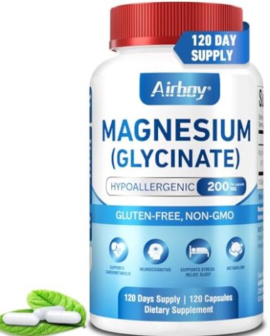 Airboy Magnesium Glycinate 200 mg, Best Magnesium Glycinate for Sleep,120 Vegan Small Capsules, High Absorption Support Relaxation, Sleep and Calm Mood,Non-GMO and No Gluten